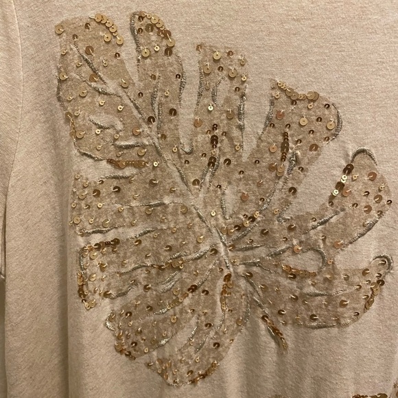 Chico's Sequin Embellished Tonal Palm Print Tee Size 3 (XL) - Picture 7 of 11